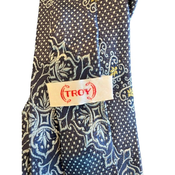 Troy Tie Mens LOT of 2, Navy Blue with Gold and Lit Blue with dark Blue and Gold - Picture 3 of 4